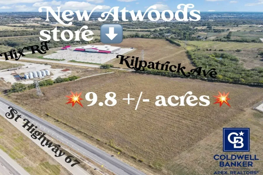 View looking south and east. Frontage on Highway 67 access road on the north side and frontage on Kilpatrick Avenue on the south side.
