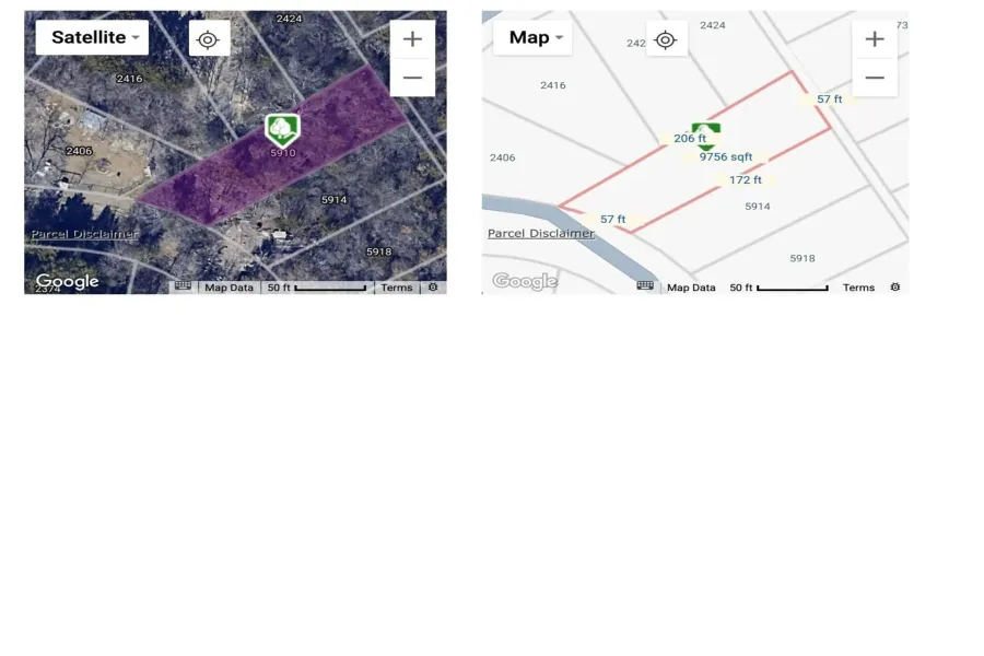 Property Map. Depicting the property's boundaries and dimensions in both satellite and map views
