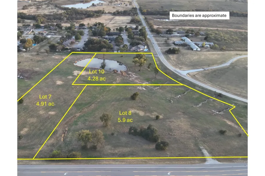Aerial overview of property's location with property parcel outlined