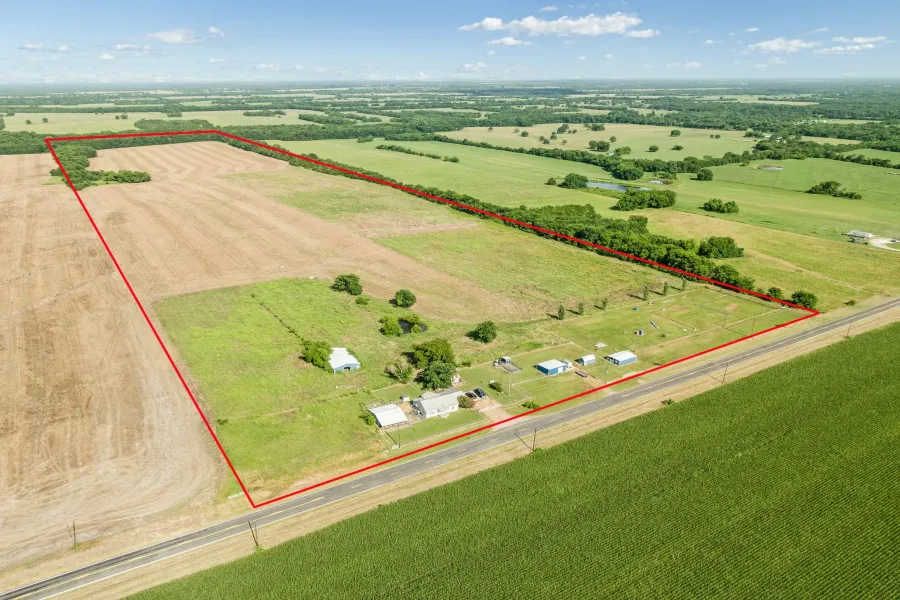 Overview of rural landscape with property boundaries highlighted boundary.